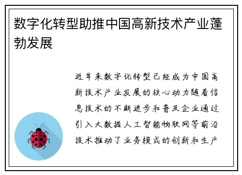 数字化转型助推中国高新技术产业蓬勃发展